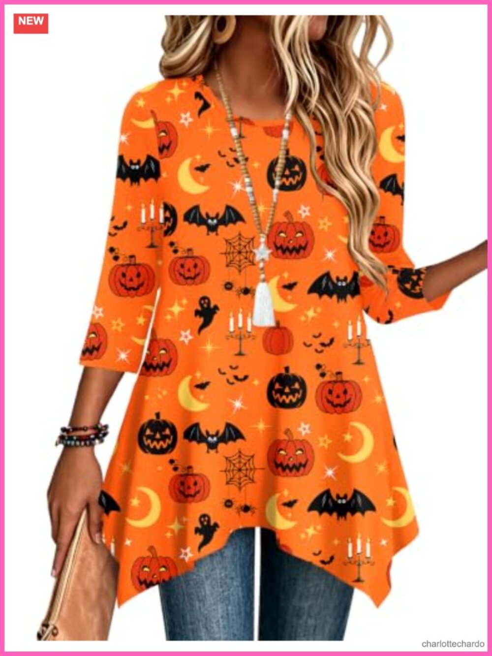 Tunic Top 3/4 Sleeve Plus Size Longline Blouse